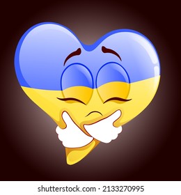 Ukrainian flag colors sad heart HAGS youself . Hold on, Ukraine. no war concept