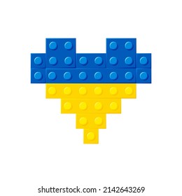 Ukrainian flag created from plastic blocks of the constructor. Vector illustration.