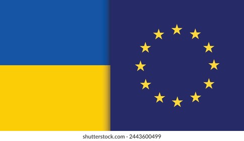 Ukrainian flag and European Union Flag merged together. Ukrainian candidacy for joining EU. Vector Illustration.