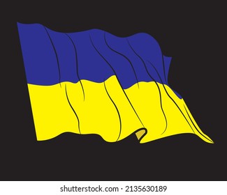 The Ukrainian flag flutters in isolate on black  background. Vector illustration.