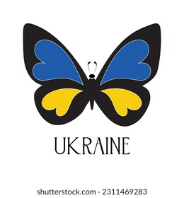 Ukrainian flag in the form of a butterfly. Symbolic icon in flat style.