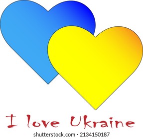 Ukrainian flag in the form of a heart of blue and yellow hearts on a white background with the inscription I love Ukraine