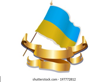 Ukrainian Flag with golden ribbons 