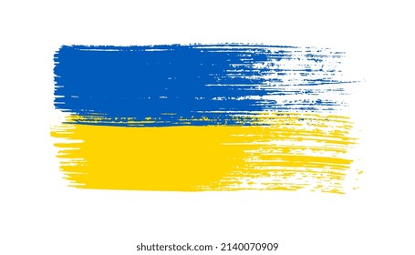 Ukrainische Flagge im Grunge-Stil. Vektorblaue und gelbe Pinselstriche einzeln auf weißem Hintergrund