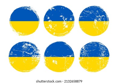 Ukrainian flag grunge textures set. National flag of Ukraine. Grungy effect templates collection for greetings cards, posters, celebrate banners and flyers. Vector illustration.