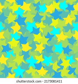 Ukrainian Flag halftones modern design backdrop. Bright Yellow and Blue Glowing Background. Neon Holiday Magic Sky seamless pattern vector. Ukraine support simple party Stars Surface illustration.