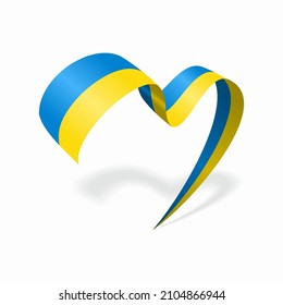 Ukrainian flag heart shaped ribbon. Vector illustration.