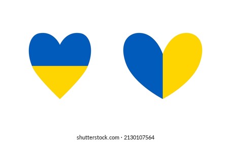 Ukrainian flag in heart shapes on isolated white background. Flag of Ukraine