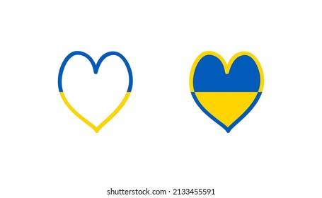 Ukrainian flag in heart shapes on isolated background. Different versions. Flag of Ukraine