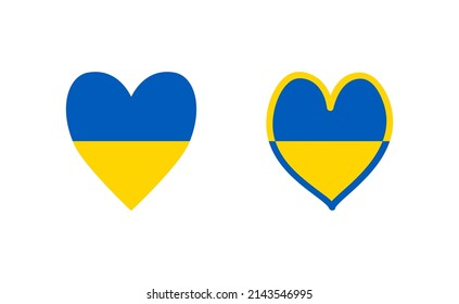 Ukrainian flag in heart shapes on isolated background. Different versions. Flag of Ukraine. Colorful illustration