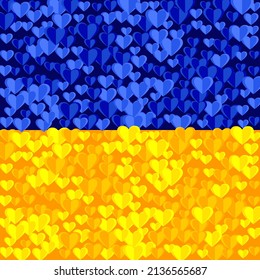 Ukrainian flag with hearts vector background illustration. Stand with Ukraine social media post banner with blue yellow hearts Ukrainian flag colors. Social media publication post design.