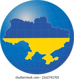 Mapa de la bandera ucraniana en el fondo del globo terrestre. Vector