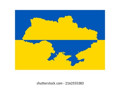 Ukrainian flag, map outline, isolated on white background. Blue, yellow color icon, national emblem sign. Symbol Ukraine country. Patriotic design. Concept patriotism, freedom. Vector illustration