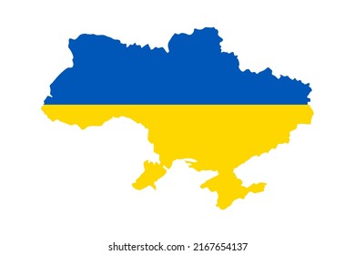 Bandera ucraniana, esquema del mapa, aislada en fondo blanco. Icono de color azul, amarillo, símbolo de emblema nacional. Símbolo de Ucrania país. Diseño patriótico. Concepto de patriotismo, libertad. Ilustración del vector