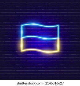 Ukrainian flag neon icon. War in Ukraine concept. Glowing Vector illustration for design.