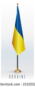 Ukrainian flag on a metal flagpole. Vector illustration
