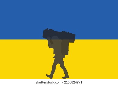 The Ukrainian flag painted in the shadows of soldiers. Vestor