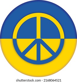 Ukrainische Flagge Friedenssymbol Ukraine Anti-Krieg Button. Vektorgrafik