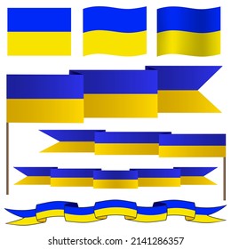 ukrainische Flagge. Reihe von Flaggen der Ukraine von verschiedenen Formen. Vektorgrafik.