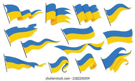 Ukrainian flag. Set of ukraine flags on white background. National flags waving symbols. Banner design elements