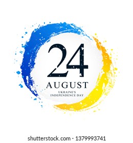 Ukrainian flag in the shape of a circle. August 24 - Independence Day of Ukraine. Vector illustration on white background. Brush strokes drawn by hand.