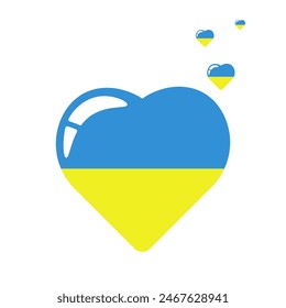 Ukrainian Flag in shape of Heart isolated transparent background. Flag Ukraine in simple Flat style on white backdrop. Patriotic vector symbol can used t-shirt print, greeting card cover design.