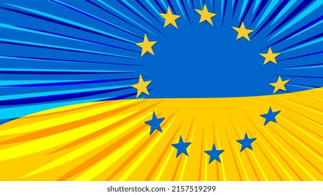 Ukrainian flag and sign of European Union. The concept of the unification of Ukraine and Europe. EU considering candidate for membership. Vector illustration.