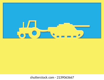 ukrainische Flagge mit Tank und Schlepper