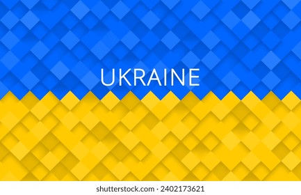 Ukrainian flag textured background. Checkered pattern. Flag of Ukraine made of 3d cubes. Bricks or roof tiles mosaic pattern