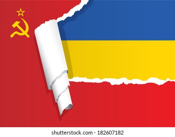 Ukrainian flag under ripped paper vector illustration.