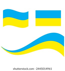 Ukrainian flag in various shapes and motion. National symbol. Vector illustration. EPS 10.