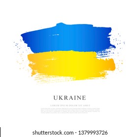 Ukrainian flag. Vector illustration on white background. Brush strokes drawn by hand. Independence Day of Ukraine.