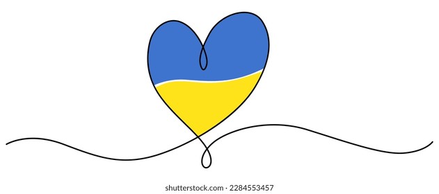 Ukrainian Flag. Vector illustration. Symbol of peace. Heart line art.