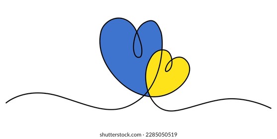 Ukrainian Flag. Vector illustration. Symbol of peace. Heart line art.