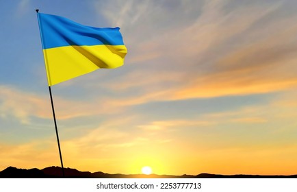 Ukrainian flag waving in the wind against the sunset. EPS10 vector