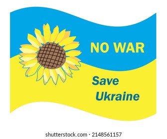 Ukrainian flag with yellow sunflower - vector illustration - save Ukraine