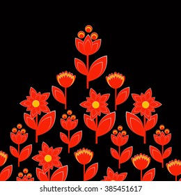 ukrainian floral pattern in style of Petrykivka painting and ribbon. Background with ornament similar to embroidery. Place for your text