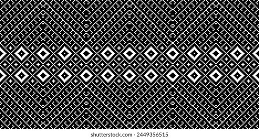 Ukrainian flowers pattern in red and black colors. Vector ornament, border, pattern. Ukrainian folk, ethnic floral embroidery. Pixel art, vyshyvanka, cross stitch.