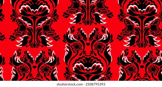 Ukrainian folk art flower motley ornament ethnic motifs vector seamless overlapping pattern stylized Petrykivka painting rapport