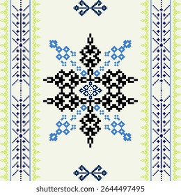 Padrão de bordado folclórico ucraniano sem costura. Ilustração vetorial. Padrão de design de pixel. Ponto de costura padrão. Ideias para bordas elaboradas, papel de parede e têxteis.