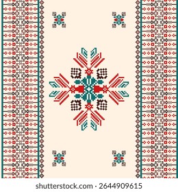 Ukrainian folk pattern. Ethnic ornament. Seamless vector background. Pixel Pattern. Cross-stitch pattern. Ideas for wallpaper and textiles.