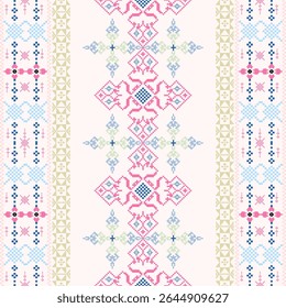 Padrão popular ucraniano. Ornamento étnico. Plano de fundo de vetor contínuo. Padrão de design de pixel. Ponto de costura padrão. Ideias para bordas elaboradas, papel de parede e têxteis.