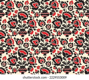 Ukrainian folk style flowers seamless pattern. Baroque embroidery inspired flower vector clip art. Rapport for textile, wrap, background.