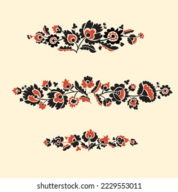 Ukrainian folk style vector floral elements. Baroque embroidery inspired flower clip art.