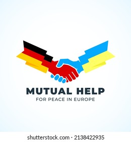 Ukrainian and German friendship mutual help and partnership handshake Abstract Vector Sign Peace Symbol Icon Template. Hand Shake with European flags. Isolated