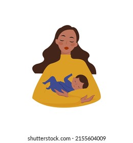 Ukrainian girl with baby. Stop War in Ukraine. Pray for Ukraine peace. Vector illustration.