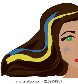 Ukrainian girl with ribbons in her hair, stand with Ukraine, poster, placard or banner with the colors of the Ukrainian flag vector illustration