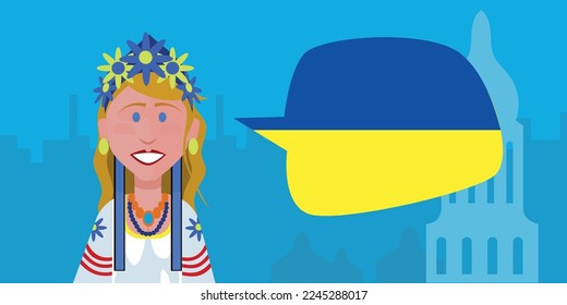 An ukrainian girl wearing a typical folk dance costume. Support for the people of Ukraine.