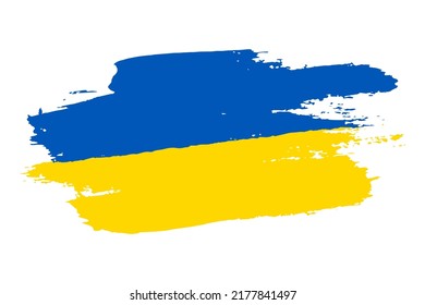 Ukrainian grunge texture flag, stylized brush stroke, isolated white background. Blue, yellow paint color brushstroke. Drawing national symbol Ukraine country. Patriotic design. Vector illustration