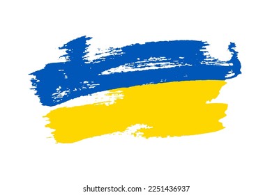 Ukrainian grunge texture flag, stylized brush stroke, isolated white background. Blue, yellow paint color brushstroke. Drawing national symbol Ukraine country. Patriotic design. Vector illustration